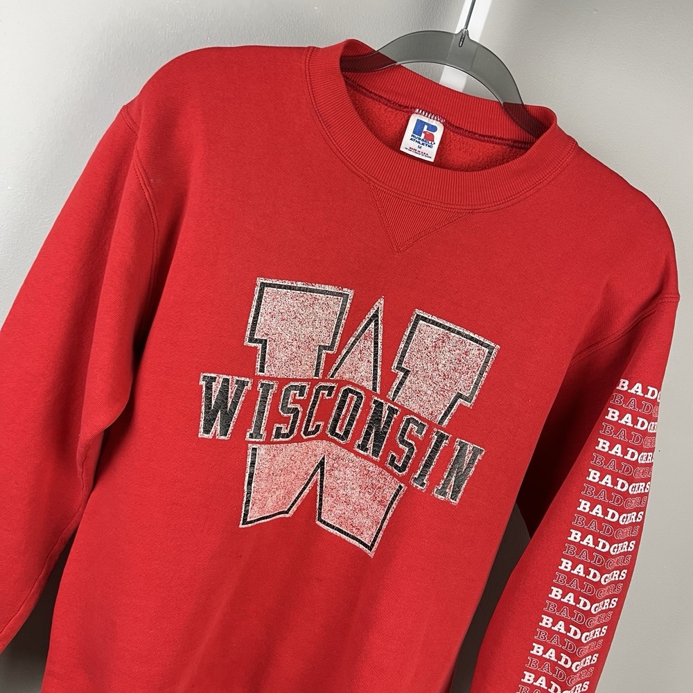 Russell Athletic WISCONSIN Badgers Size M Red Crewneck Sweatshirt Vintage USA